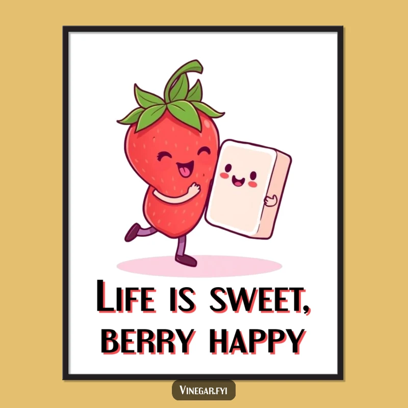 Free Printable Funny Strawberry Art - Dancing Partners, Humorous Downloadable Wall Decor