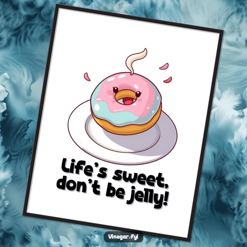 Funny Free Printable Wall Art: A joyful donut spinning rapidly with colorful frosting flying everywhere.