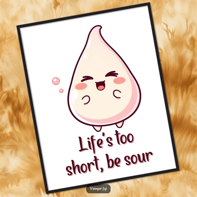 Funny Free Printable Wall Art: A delighted drop of vinegar character winks mischievously, bringing zesty humor and personality to your decor.