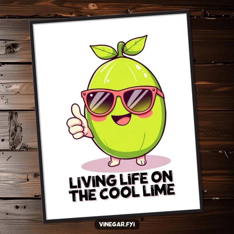 Funny Free Printable Wall Art: A beaming Kawaii lime character wearing oversized sunglasses gives a confident thumbs up, exuding cool vibes.