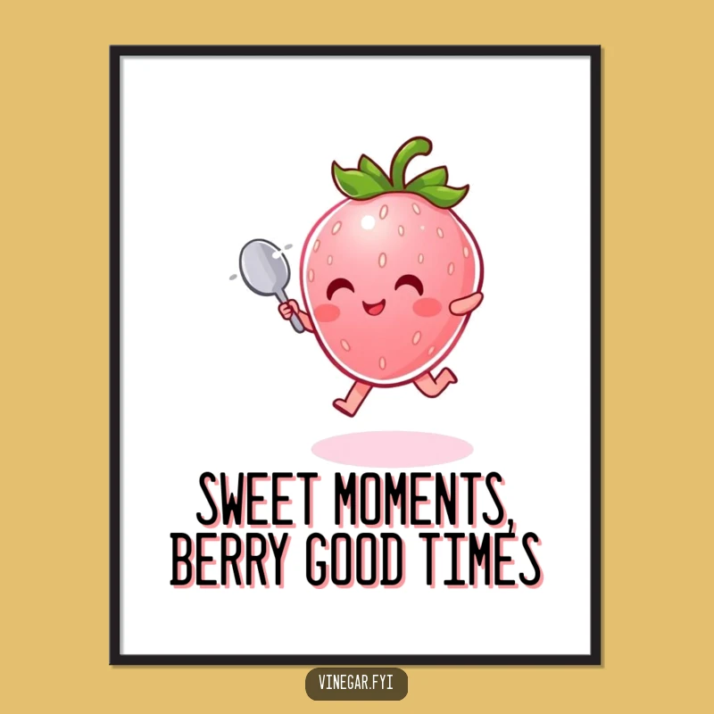 Free Printable Wall Art: Funny Strawberry Spoon Leap - Whimsical Downloadable Art