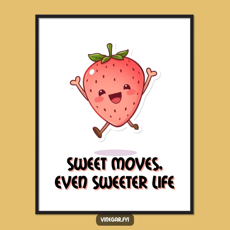 Free Printable Kawaii Strawberry Art: Joyful Leap Printable Wall Art for a Cheerful Room