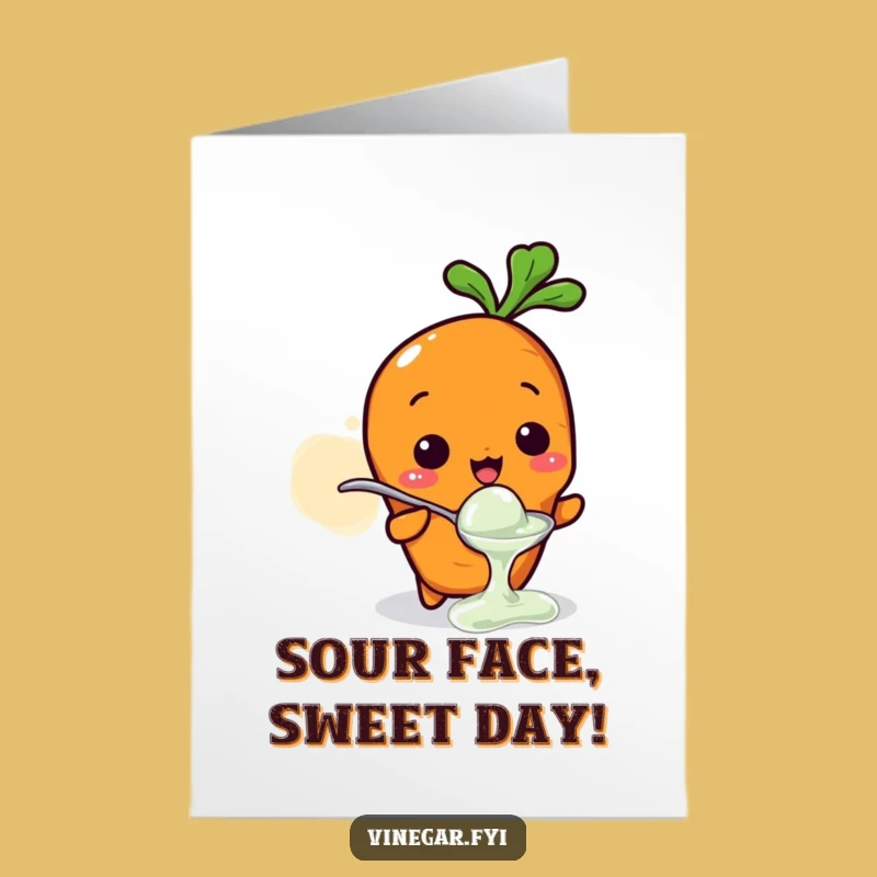Free Printable Birthday Card: Funny Kawaii Carrot Sour Face Downloadable Gift