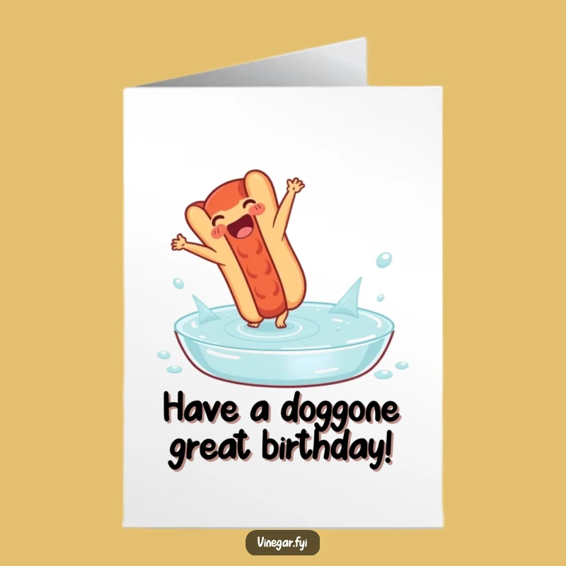 Free Printable Birthday Card: Hot Dog Cartwheel in Vinegar, Funny Digital Gift