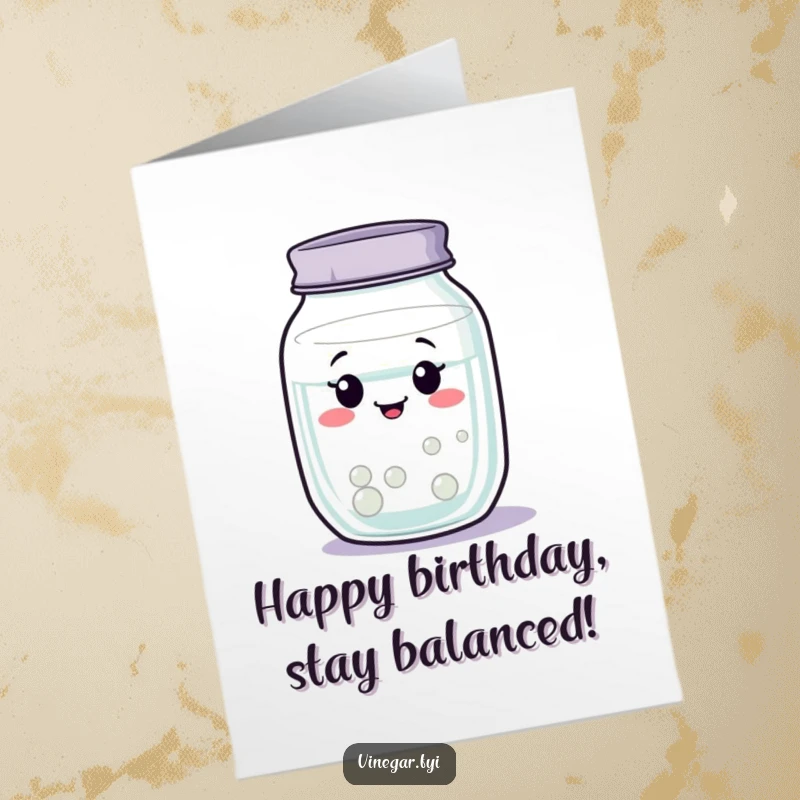 Funny Free Printable birthday card featuring a wobbly jar of clear liquid swaying contentedly.
