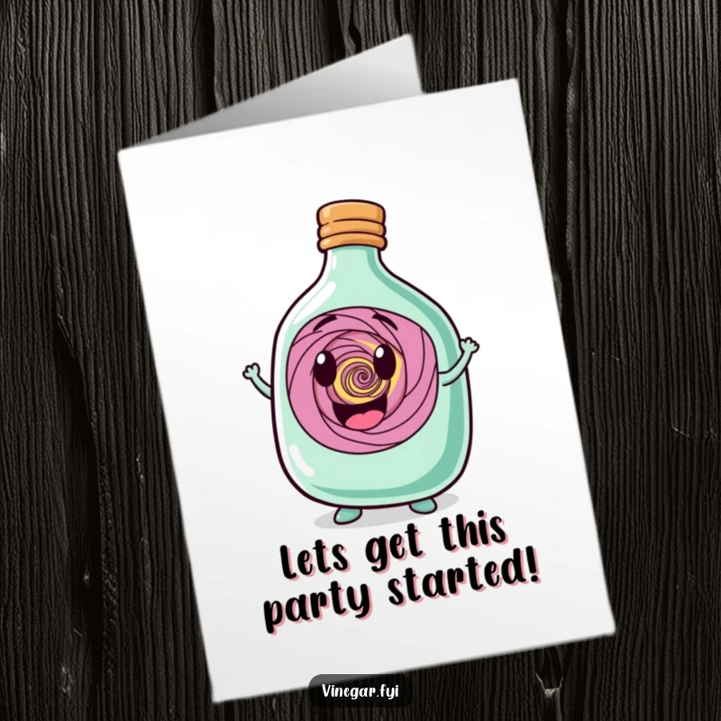Funny Free Printable Bottle Birthday Card: Squat bottle character proudly displaying a mesmerizing swirling vortex within itself, ready to party.