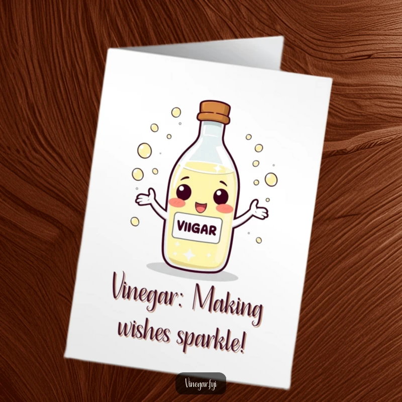 Funny Free Printable Juggling Vinegar Birthday Card, a cheerful vinegar bottle character expertly juggling sparkling droplets in the air.