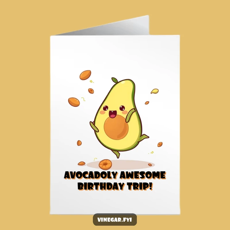 Free Printable Kawaii Avocado Birthday Card: Funny Cartwheel Fun for a Joyful Celebration