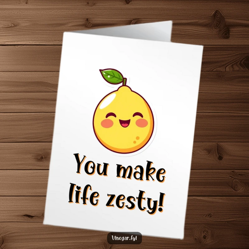 Funny Free Printable Birthday Card: Smiling yellow lemon character with rosy cheeks squirts colorful liquid.