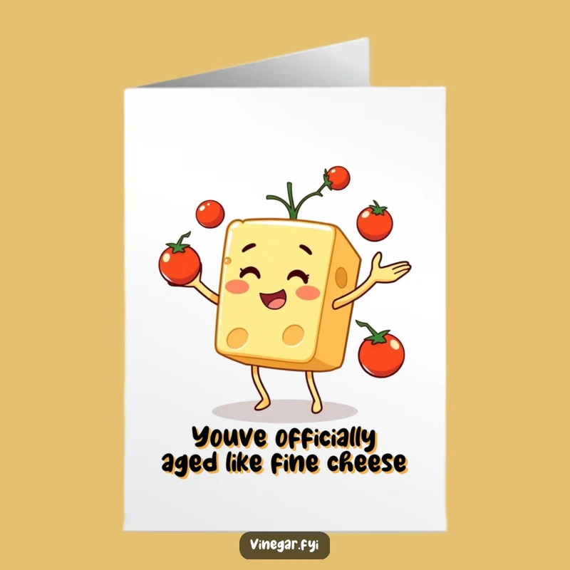 Funny Free Printable Birthday Card: Jovial Cheese Cube Juggling Tomatoes, Perfect DIY Gift