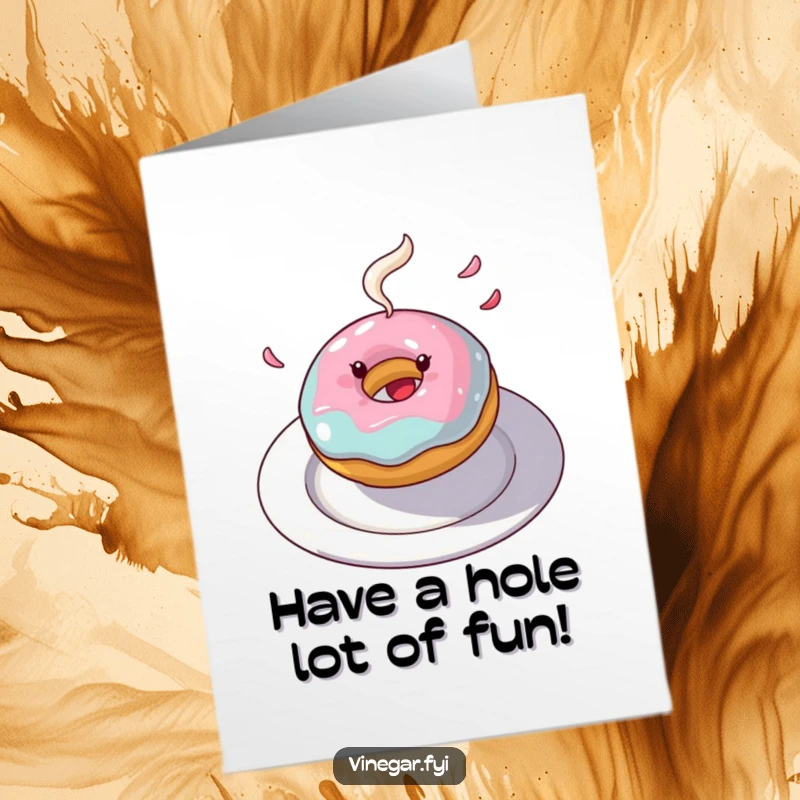 Funny Free Printable Birthday Card: A joyful donut spinning wildly with frosting flying, celebrating a birthday.