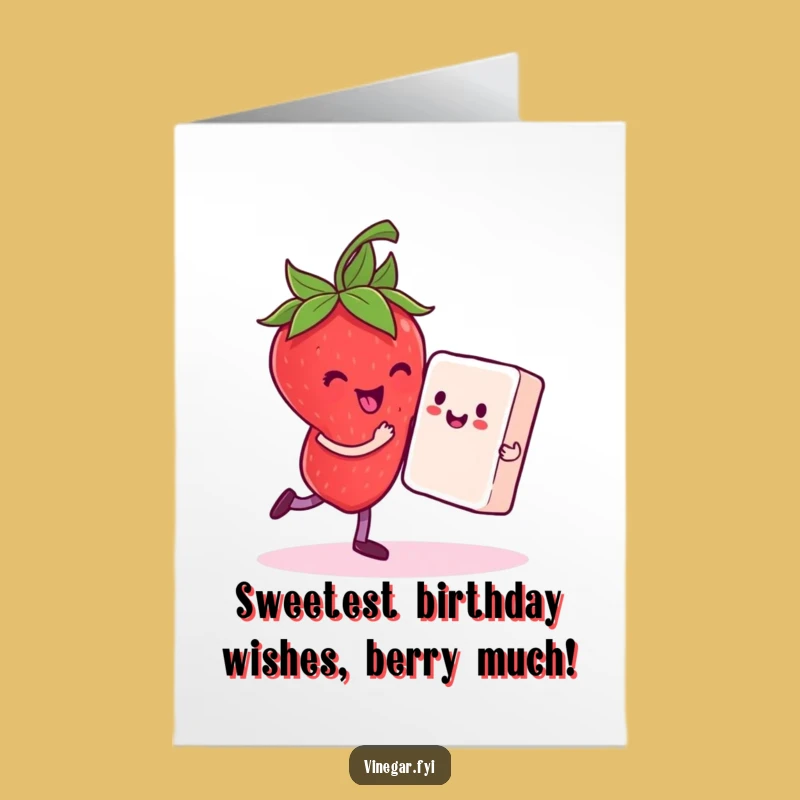 Free Printable Sweet Strawberry Birthday Card - Dancing Duo, Funny Downloadable Gift