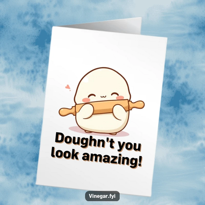 Funny Free Printable Congratulations Card: A blushing dumpling peeks shyly from behind a small rolling pin.