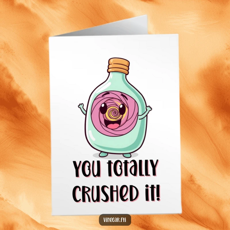 Funny Free Printable Bottle Congratulations Card: Happy squat bottle showing off a swirling vortex, celebrating success with flair.