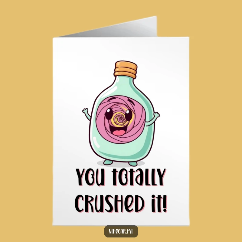 Free Printable Bottle Congrats Card: Funny Vortex Character, Downloadable Gift for Achievements