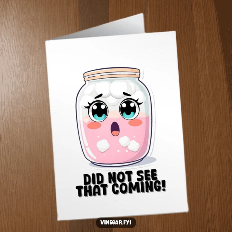 Funny Free Printable congratulations card showing a surprised jar of cloudy liquid reacting to great news.