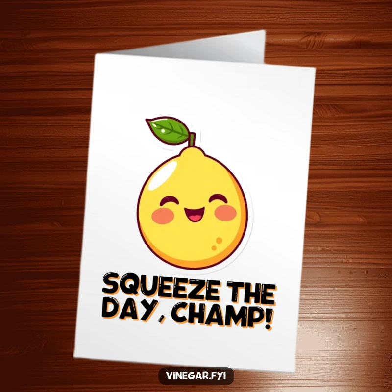 Funny Free Printable Congrats Card: Yellow lemon character squirts colorful liquid, celebrating achievement.