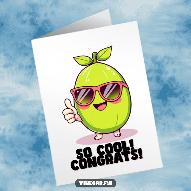 Funny Free Printable Congratulations Card: A beaming Kawaii lime sporting oversized sunglasses gives a thumbs up, celebrating a cool win.