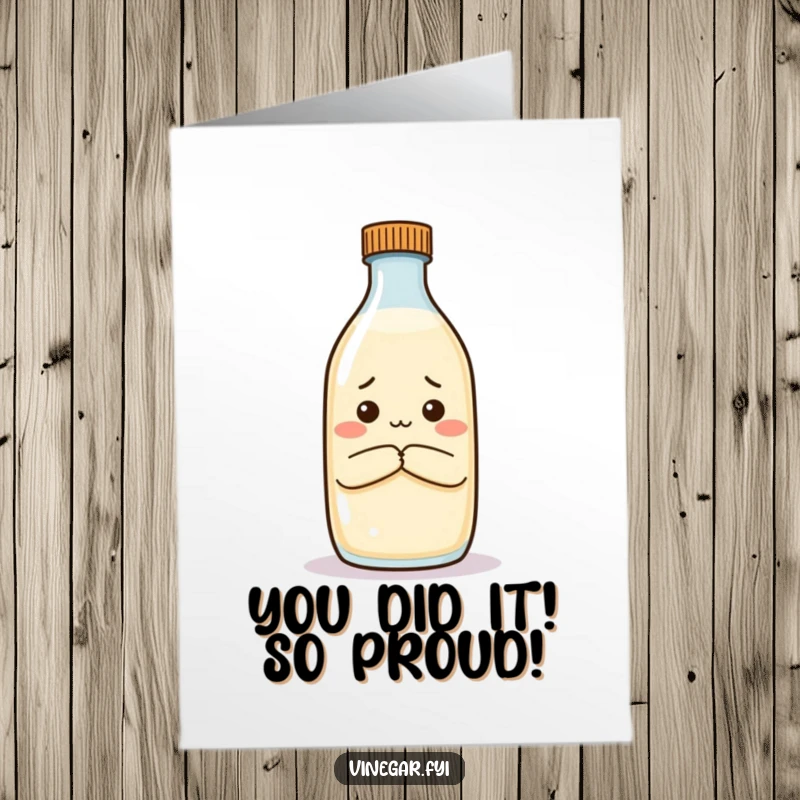 Funny Free Printable Congrats Card: Unimpressed vinegar bottle with crossed arms, perfect for sarcastic congratulations. DIY.
