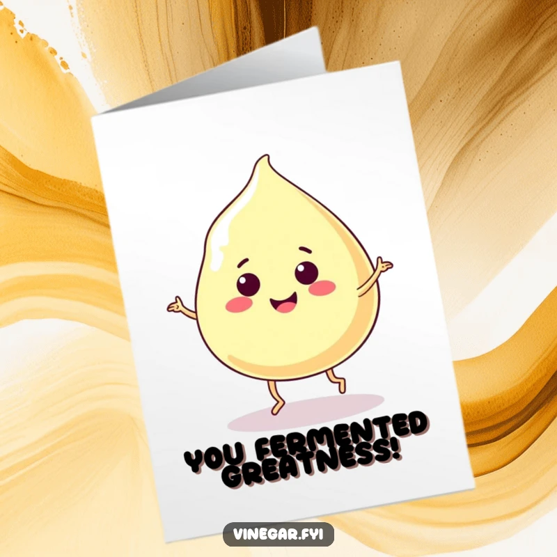 Funny Free Printable Congratulations Card showing a smiling vinegar blob dancing joyfully. Hilarious downloadable celebration.