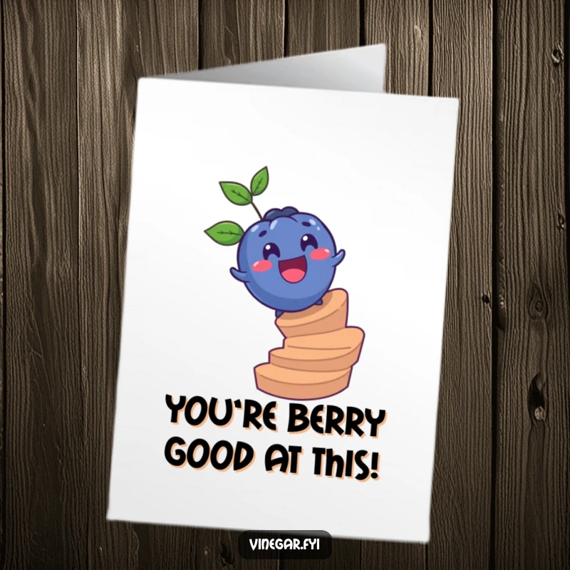 Funny Free Printable Congratulations Card: A surprised blueberry is rolling with glee down a spiral staircase.
