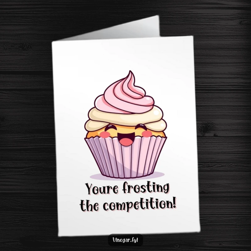 Funny Free Printable congratulations card: A kawaii cupcake giggles as it frosts itself, celebrating achievements with sweet delight.