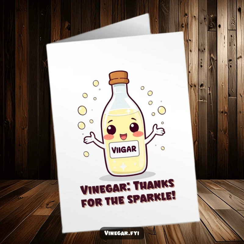 Funny Free Printable Juggling Vinegar Thank You Card, a vinegar bottle character juggling tiny sparkling droplets to express thanks.