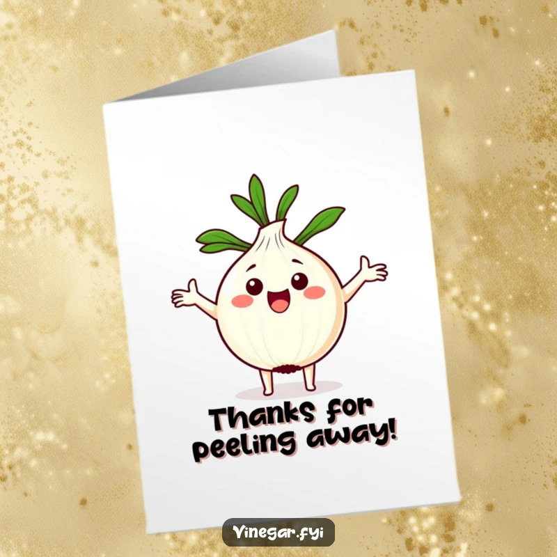 Funny Free Printable Thank You Card: Excited Kawaii onion holding a recipe, offering a savory thank you.