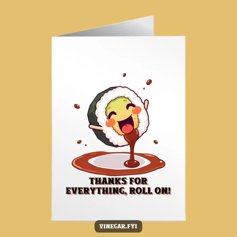 Free Printable Playful Sushi Thank You Card - Cartwheeling Roll, Downloadable Gift Idea