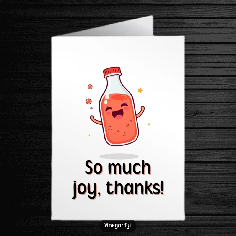 Funny Free Printable thank you card of a giggling bottle of reddish liquid bouncing with thanks.