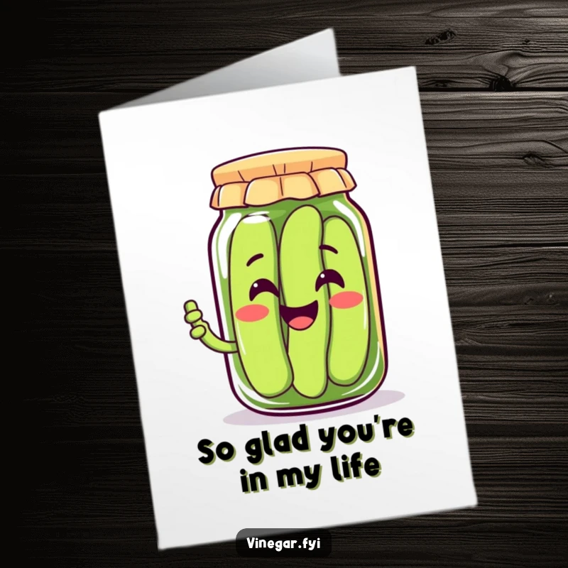 Funny Free Printable Thank You Card: A Kawaii pickle jar beaming with a smile, offering thanks in a playful way.