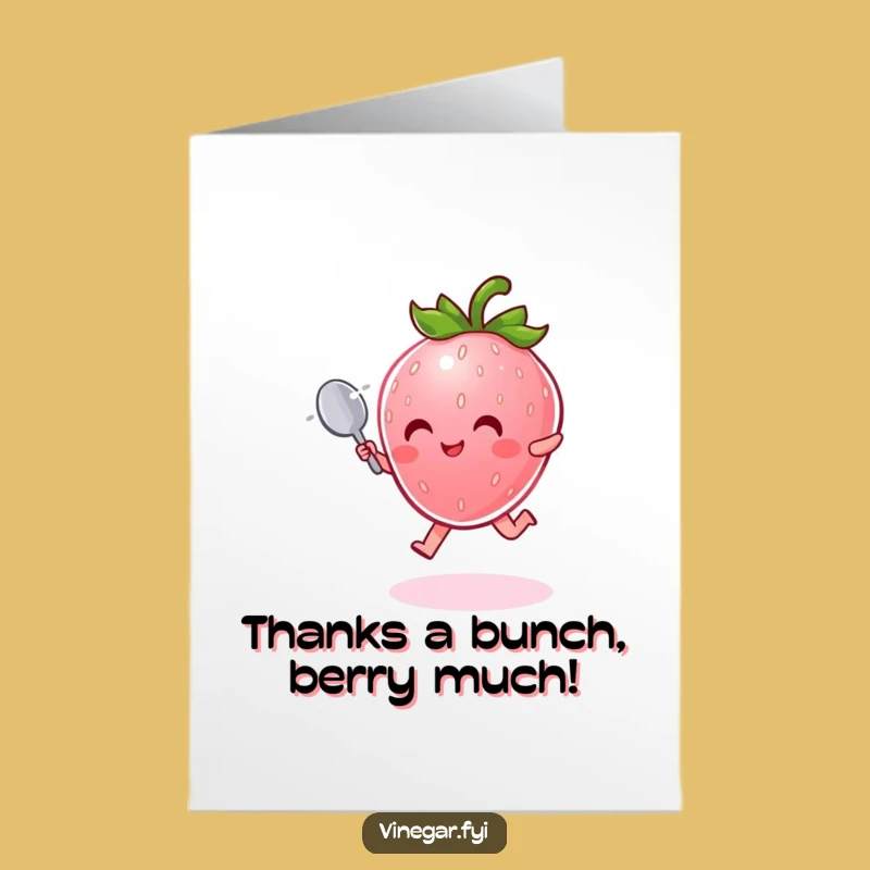 Free Printable Thank You Card: Hilarious Strawberry Spoon Leap - Easy Download