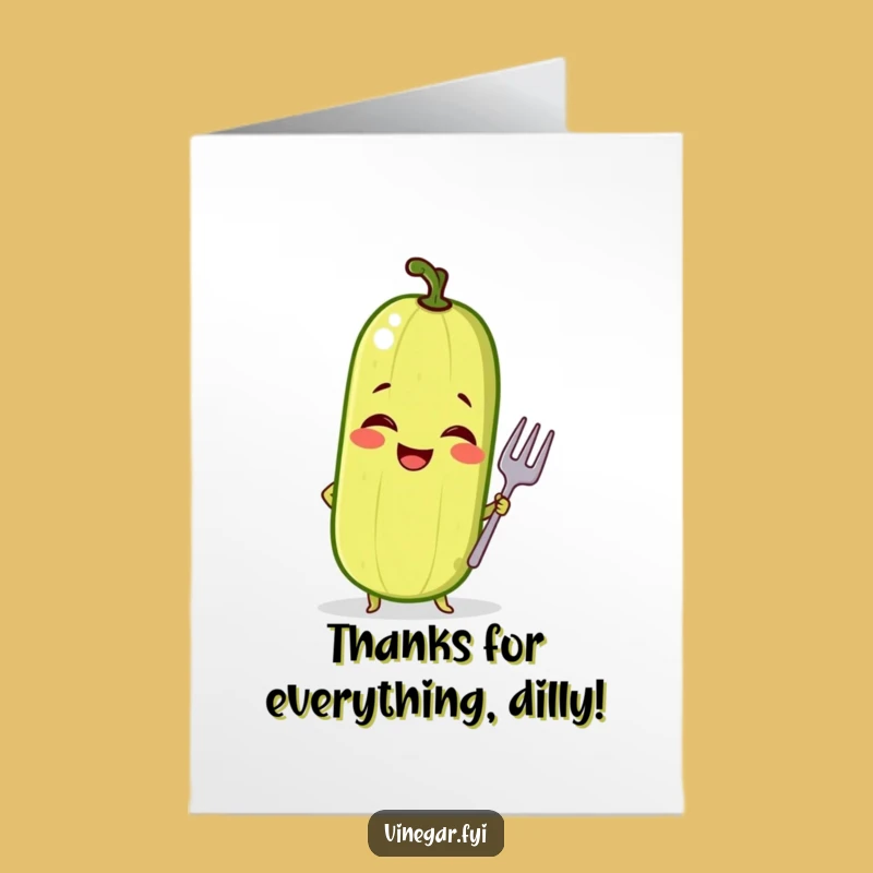 Free Printable Quirky Pickle Thank You Card - Fork Pose, Downloadable Gift Idea