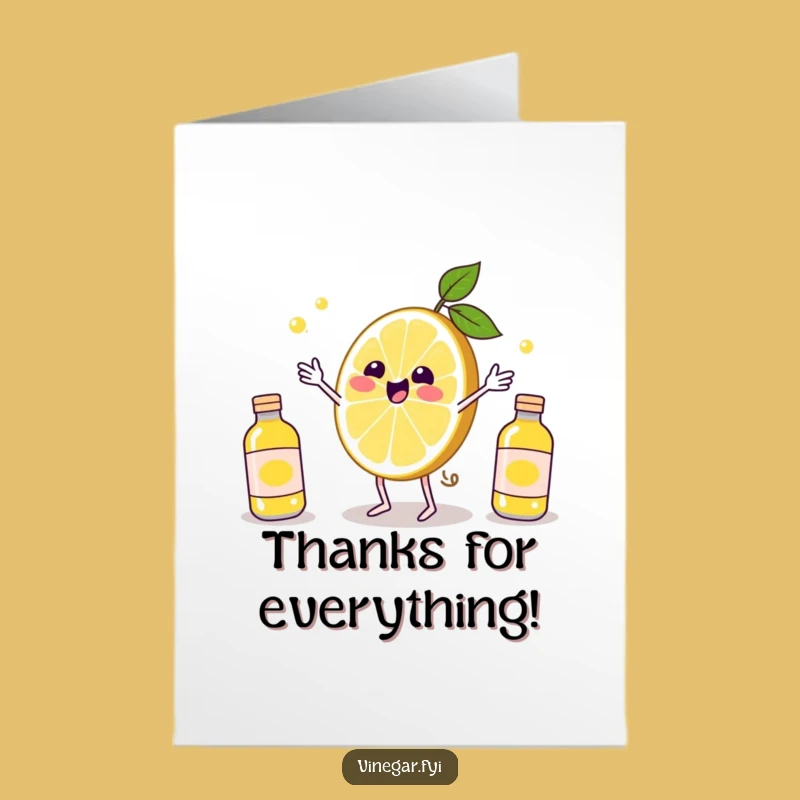 Free Printable Thank You Card: Kawaii Lemon Juggles Thanks, Funny Download