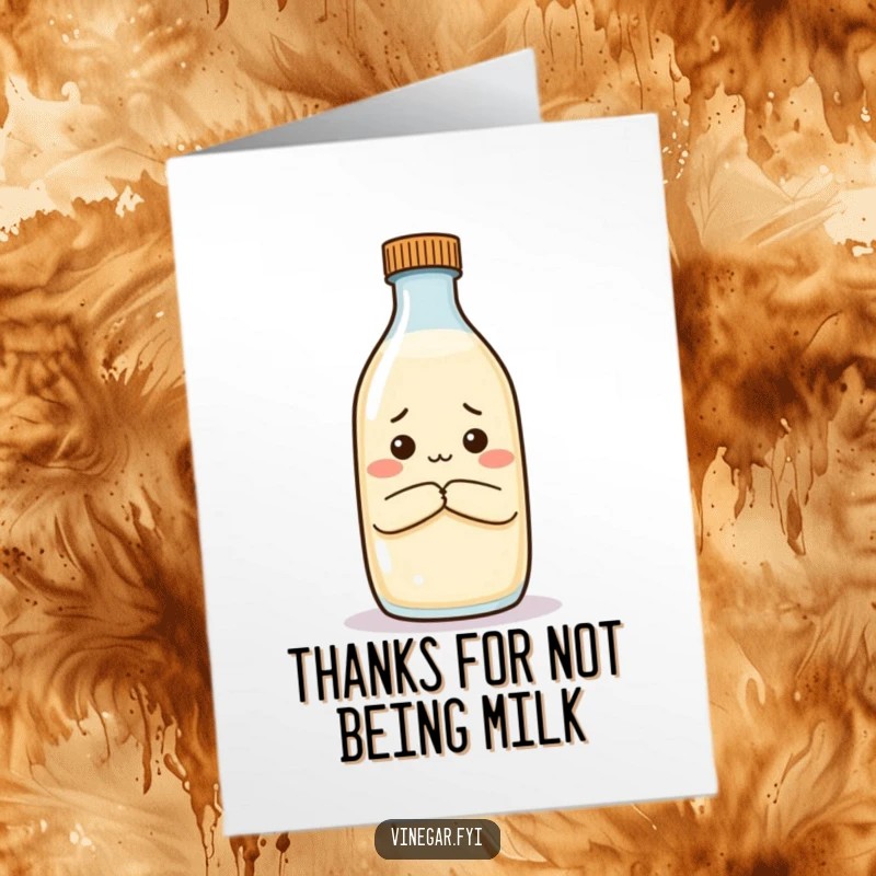 Funny Free Printable Thank You Card: Vinegar bottle arms crossed, unimpressed expression. A quirky DIY thank you.