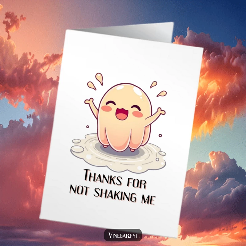 Funny Free Printable Thank You Card: A wobbly, excited jelly character bounces, forming rivulets, perfect for a cheerful thank you message.