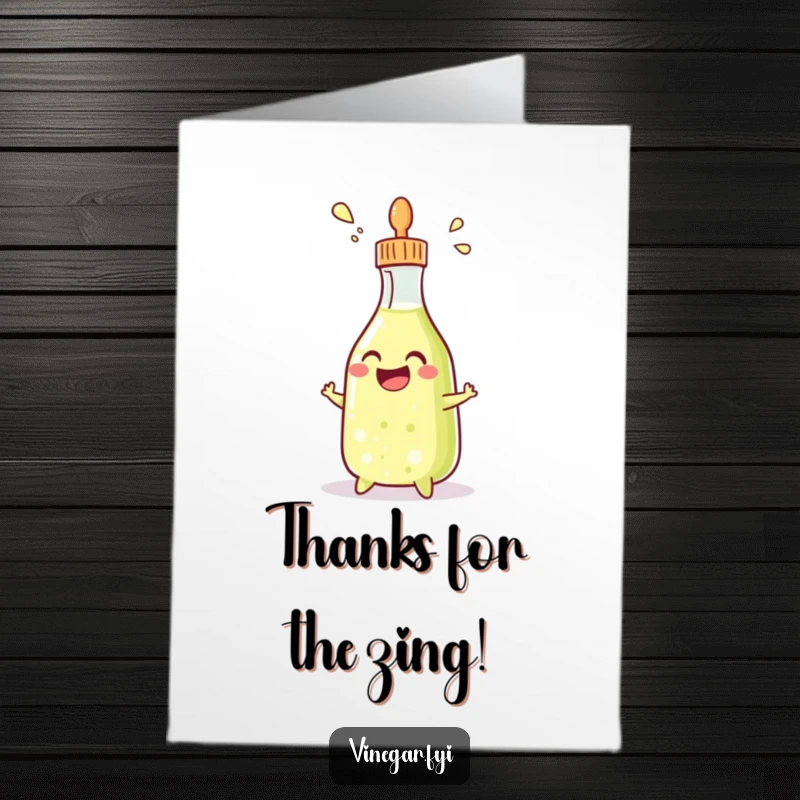 Funny Free Printable Thank You Card with a grinning vinegar bottle excitedly squirting, offering a spirited thank you.