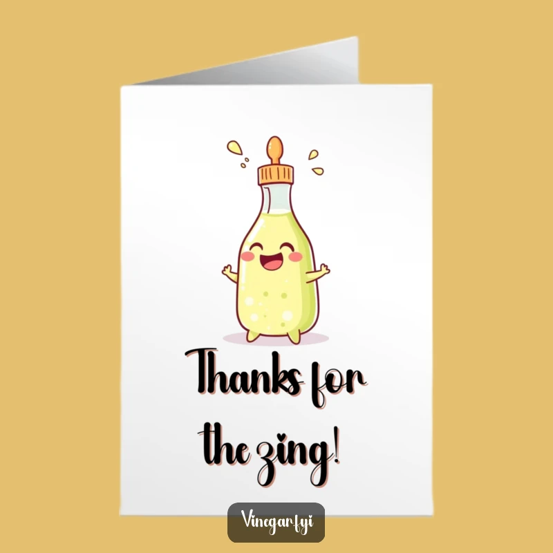 Free Printable Thank You Card: Grinning Vinegar Bottle Expresses Zesty Gratitude Downloadable Gift