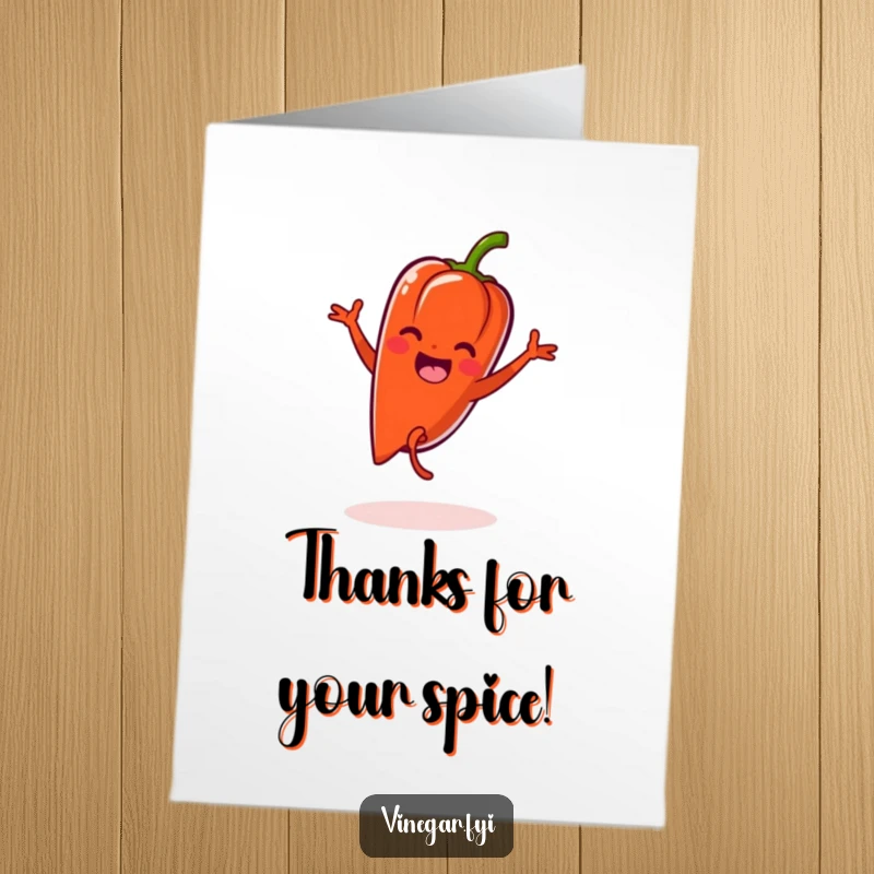 Funny Free Printable Thank You Card: Joyful Kawaii pepper doing a cartwheel, sending an enthusiastic thank you.