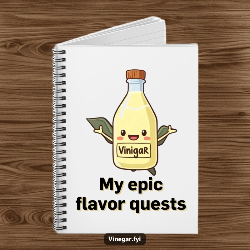 Funny Notebook featuring a smiling vinegar bottle in a superhero cape, flying with a determined look, inspiring heroic note-taking.
