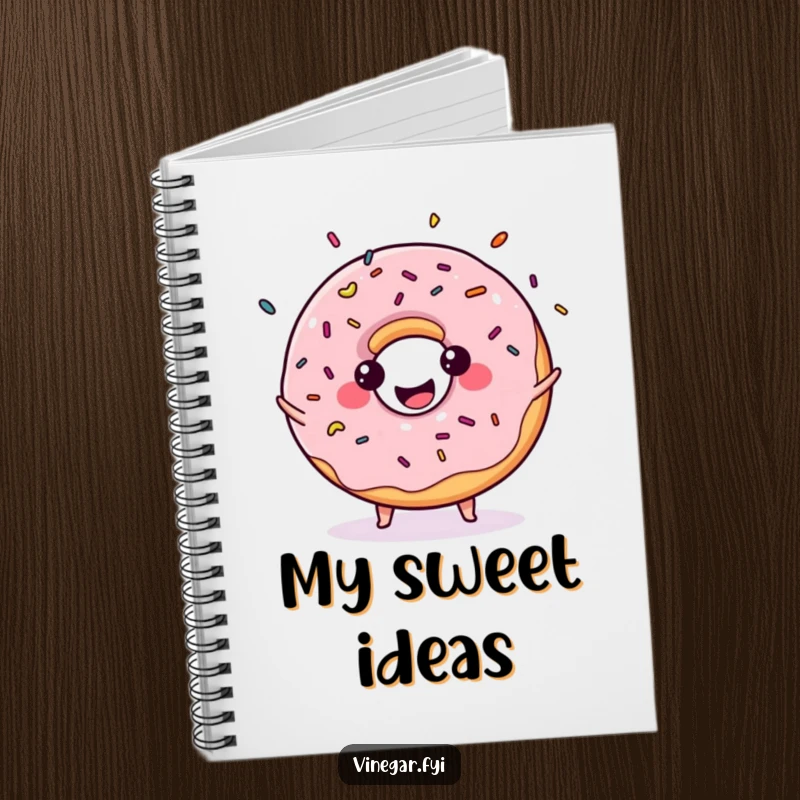 Funny notebook with a kawaii donut juggling sprinkles, perfect for jotting down sweet ideas and plans.