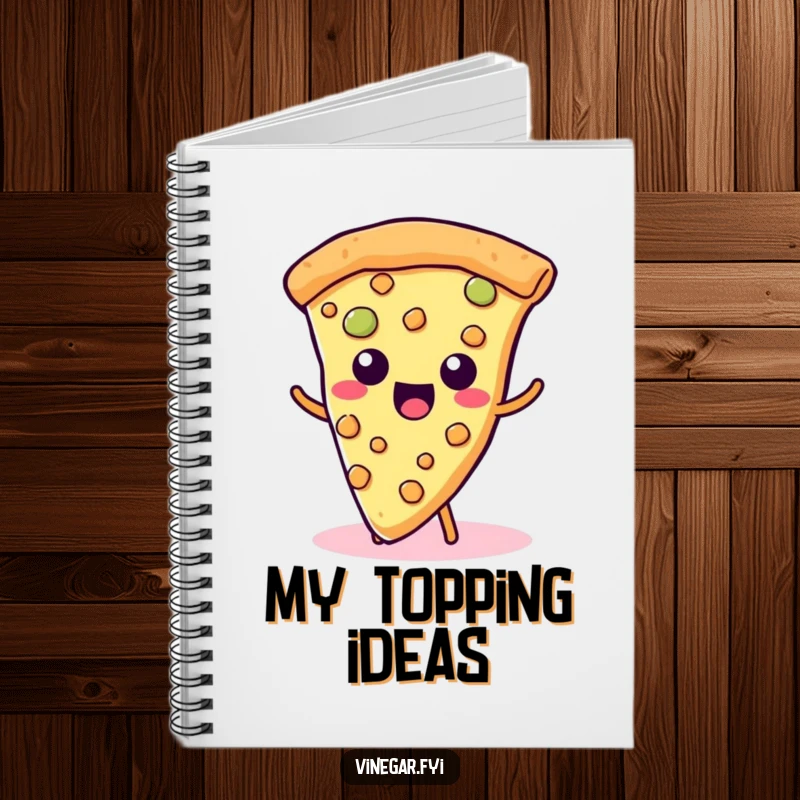 Funny Kawaii Pizza Notebook: A cute slice of pizza happily wiggles its cheesy toppings, perfect for journaling tasty thoughts.