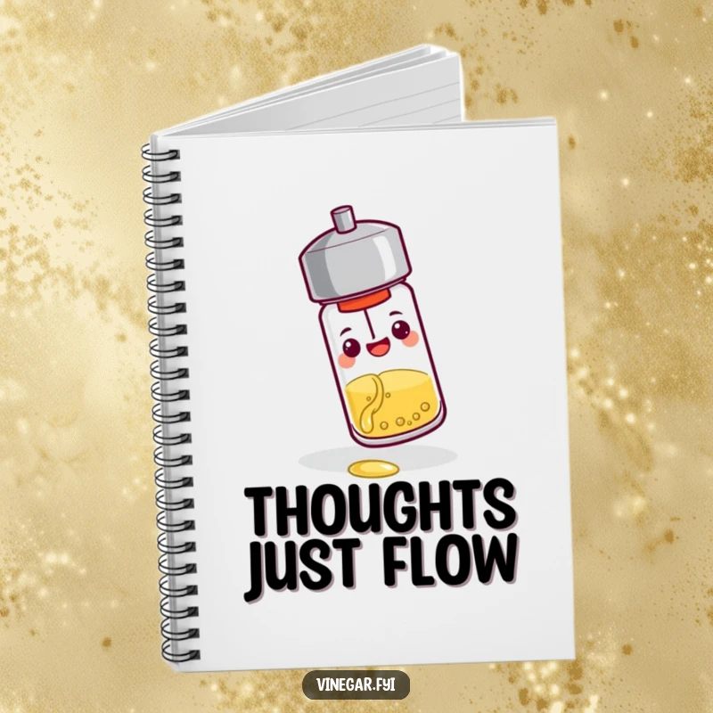 Funny notebook: A cheerful pepper shaker tips over, pouring a tiny stream of vinegar, perfect for jotting down witty ideas and foodie thoughts.