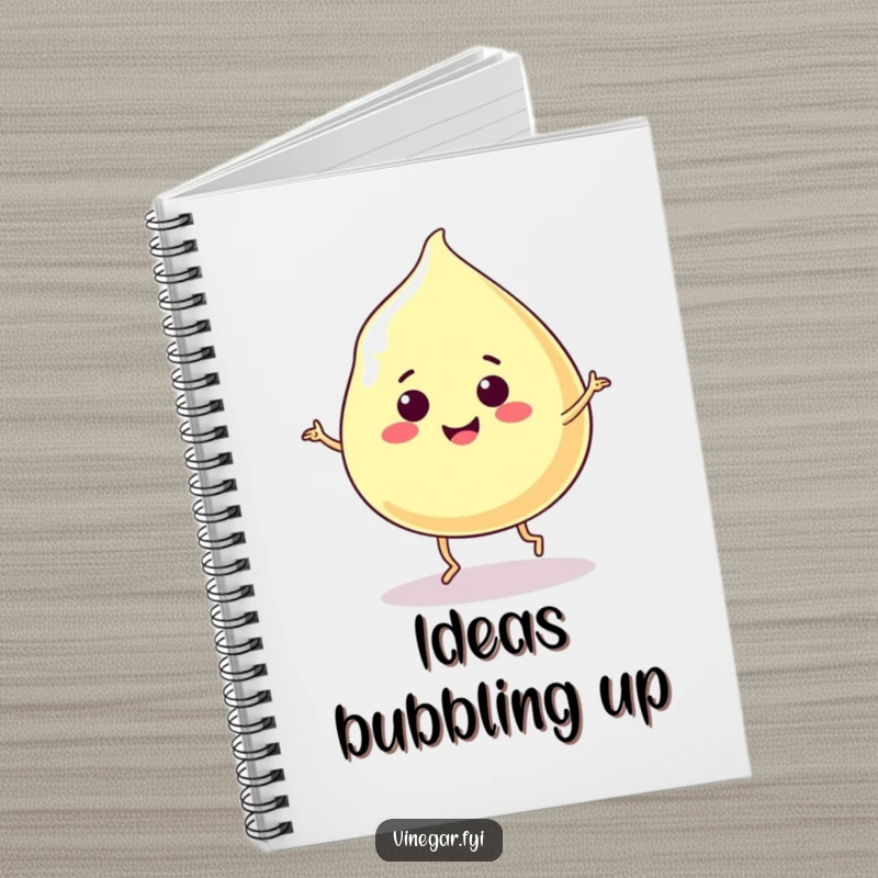 Funny notebook with a smiling, jiggly vinegar blob dancing happily, perfect for notes and creative ideas.