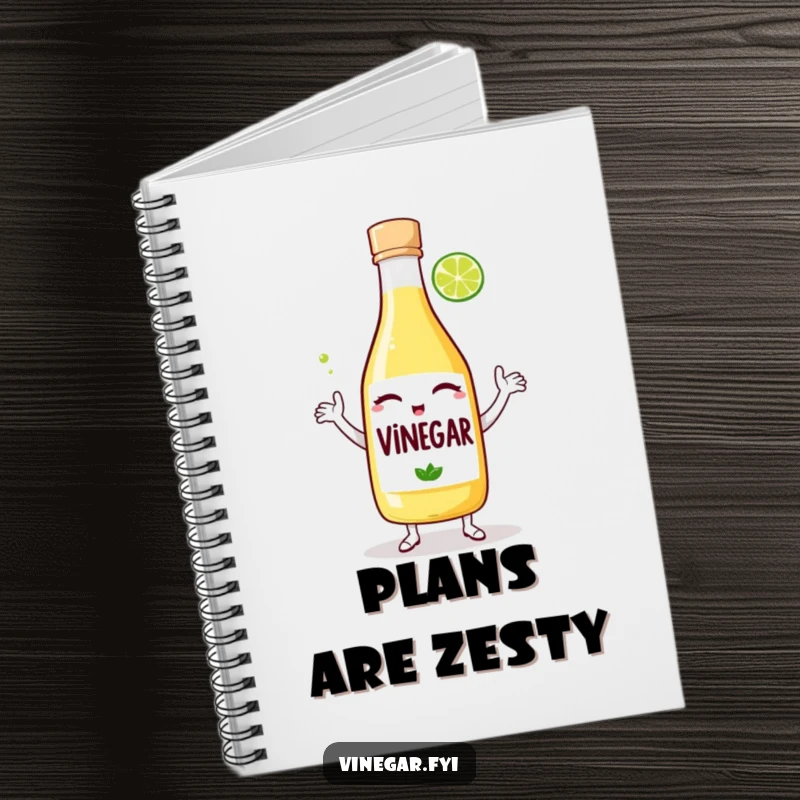 Funny notebook: A winking bottle of vinegar dances with a lime wedge, ideal for recording creative ideas and humorous observations.
