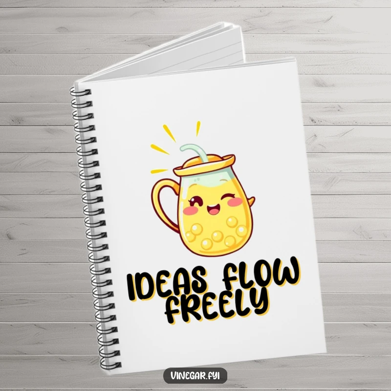 Funny notebook cover featuring a radiant yellow lemonade pitcher character winking, ready to pour, inspiring creativity with humor.