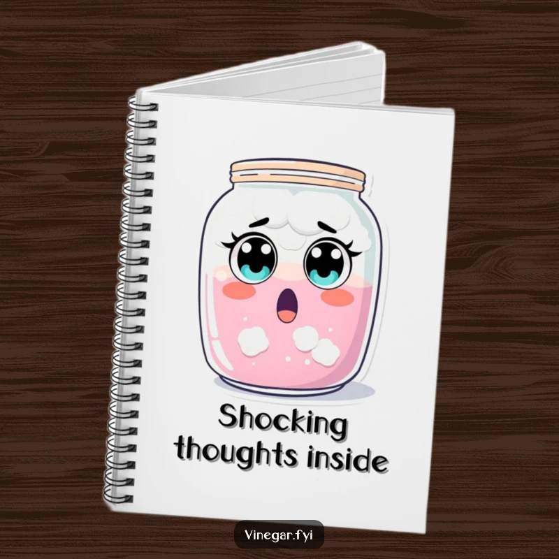 Funny surprised jar of cloudy liquid notebook, eyes wide in shock, perfect for capturing surprised thoughts, a funny gift.