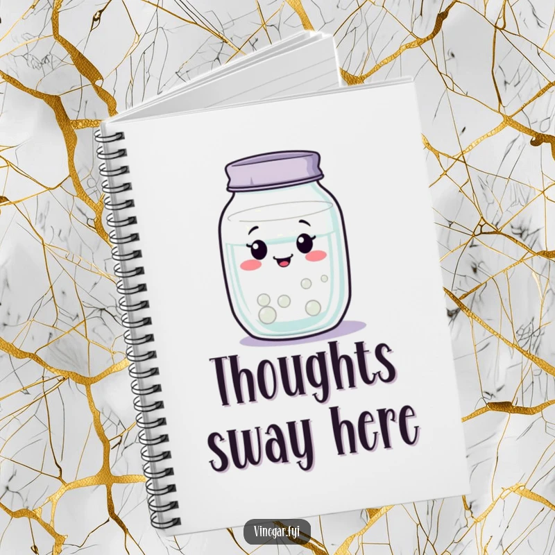 Funny wobbly jar of clear liquid notebook swaying gently, perfect for calm journaling, a funny gift.