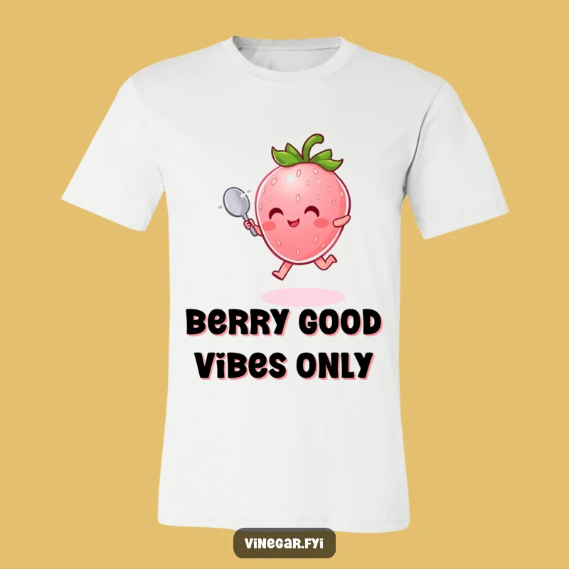 Funny Strawberry T-Shirt: Radiant Pink Character Leaping Joyfully, Great Funny Gift Idea
