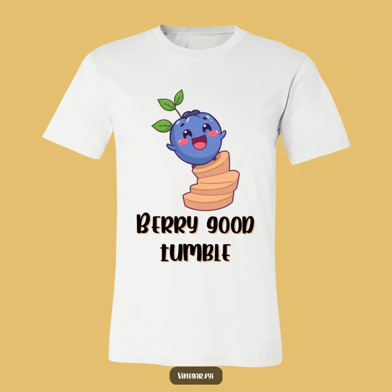 Funny Blueberry Stair Roll T-Shirt: Surprised Fruit Apparel for Playful Fun